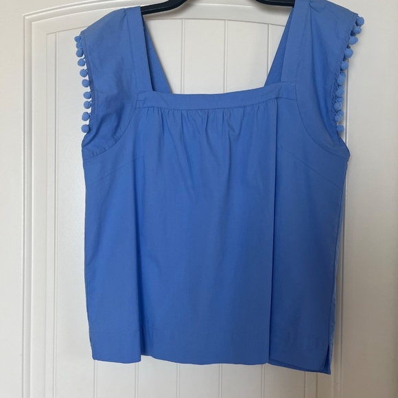 JCrew Factory Blue Square Neck Tank with Poms Size 6 - Picture 2 of 5